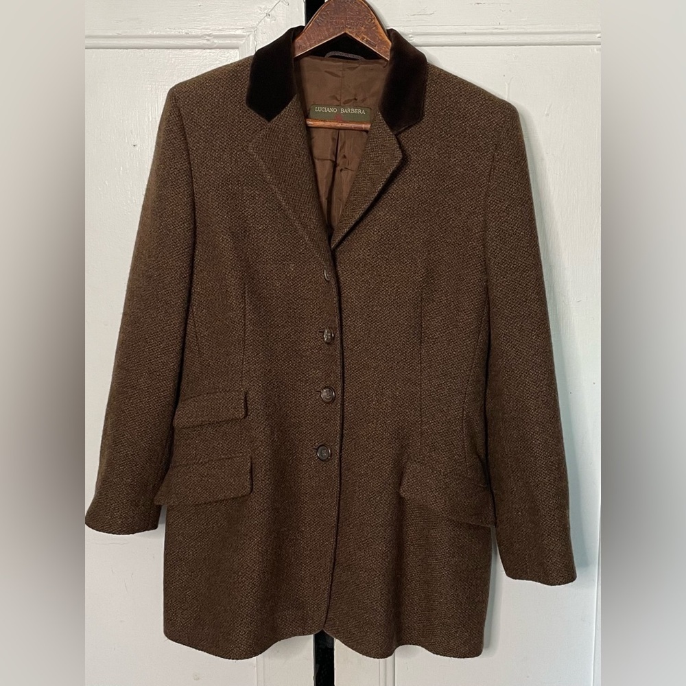 Vintage Luciano Barbera Brown wool & cashmere tailored tweed blazer 42 Womens M